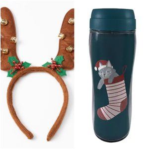 Christmas Reindeer Antler Headband & Stocking Cat